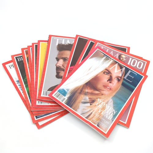 Lot med 13 TIME-magasin 2025: Nicole Kidman, Beckham, Pope Francis, Leo XIV m.fl