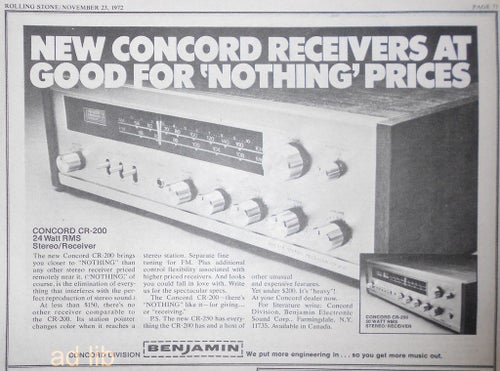 BENJAMIN CONCORD CR-200 STEREO RECEIVER HI-FI, TIDNINGSANNONS 1972