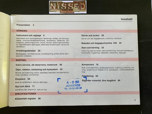 Instruktionsbok Volvo 240 serien och GLT 1982. 102 sidor