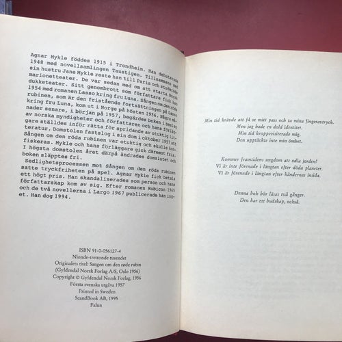 SÅNGEN OM DEN RÖDA RUBINEN Agnar Mykle 1995