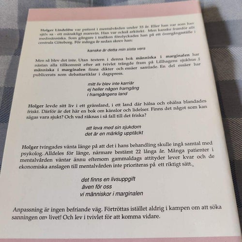 Människa i marginalen av Lindelöw, Holger (hft) psykisk ohälsa Lillhagen mm
