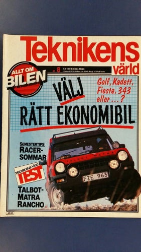 Teknikens Värld 8 1980: Talbot Matra Rancho, Mitsubishi Colt, BMW 3,0 Si Pickup