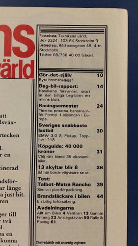 Teknikens Värld 8 1980: Talbot Matra Rancho, Mitsubishi Colt, BMW 3,0 Si Pickup