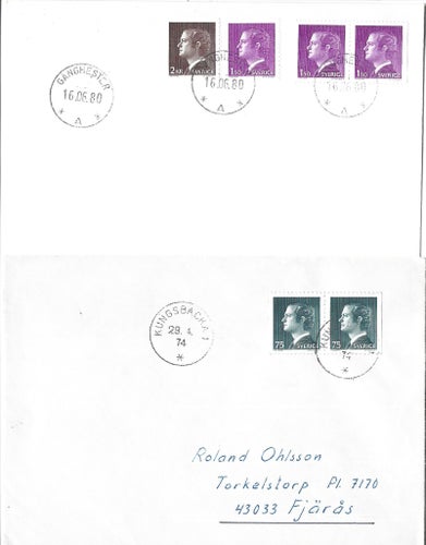 26. Carl XVI Gustaf 2 st privatgjorda FDC stämplade Gånghester o Kungsbacka 1