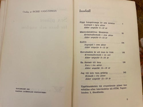 Sex Pjäser för Barn och Ungdom 1950 - Astrid Lindgren - Förstaupplaga!