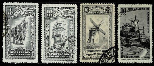 Spanien "Mutualidad de Correos" 4 olika, stämplade.