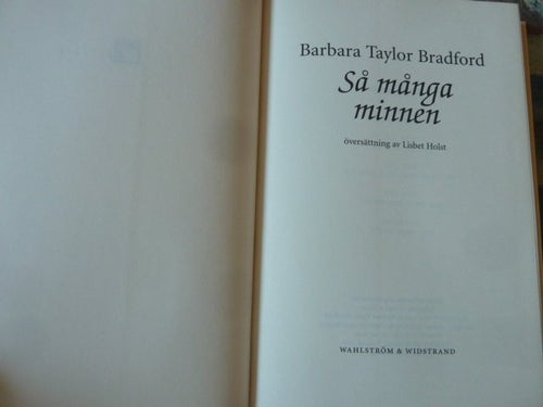SÅ MÅNGA MINNEN, BARBARA TAYLOR BRADFORD, BOK, ROMAN