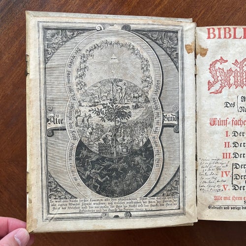 Magnificent 1711 Biblia Pentapla, Rare Early German Bible, Vellum Binding
