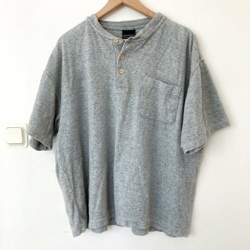 Vintage 90-tal henley shirt grå farfarströja T-shirt stl L