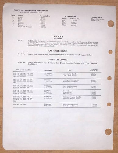 Original färgkarta till Buick & Opel 1973