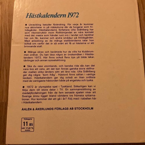 Hästkalendern 1972 av Ulla Ståhlberg