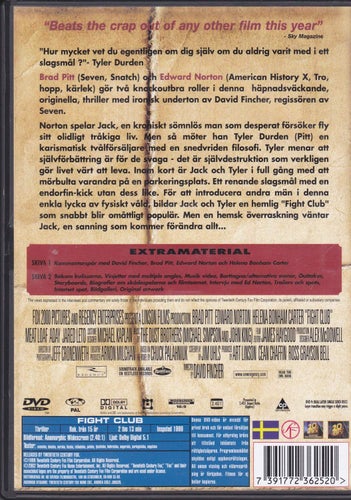 DVD / Fight Club / Brad Pitt, Edward Norton, Helena Bonham Carter / Nära nyskick