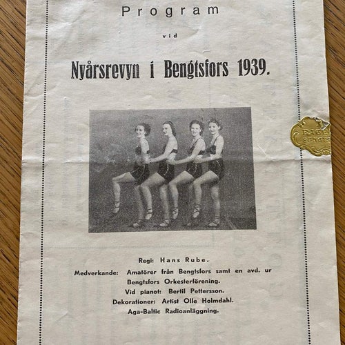 Program för Nyårsrevyn i Bengtsfors 1939 . Dalsland