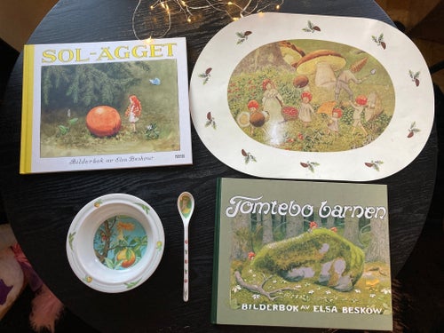 Elsa Beskow 2 stora böcker!Barntallrik, sked och underlägg på köpet!