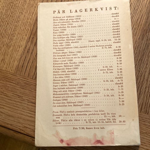 Prosa av Pär Lagerkvist, publ 1951