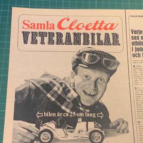 Retro-annons ”Samla Cloetta veteranbilar” från 1967