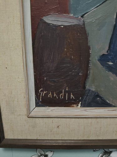 Oljemålning - Fiskare i Hamn - Sven (Svän) Grandin – 52 x 43 cm (W203)
