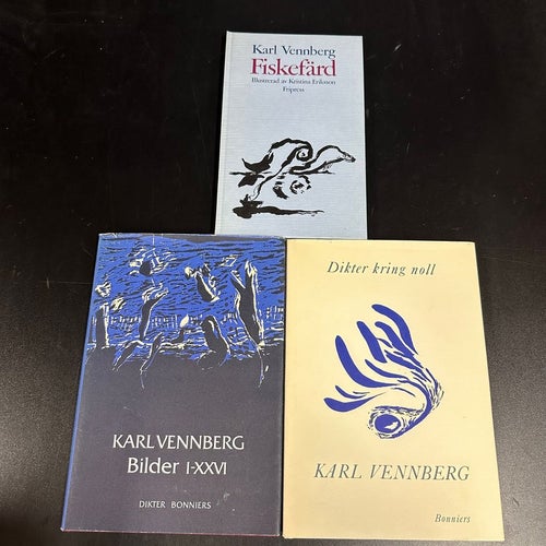 3 böcker av Karl Vennberg - Fiskefärd, Bilder I-XXVI, Dikter kring nol- Bokpaket