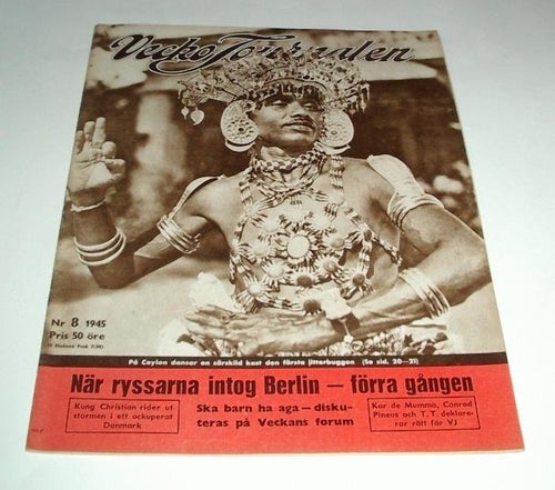 Vecko-Journalen 1945-8. Dans på Ceylon på framsidan.