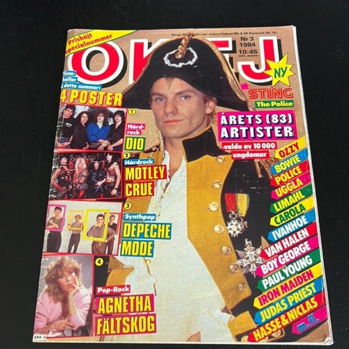 Okej tidning från 1984 med Sting på omslaget OBS SAKNAR DE 4 mittposters