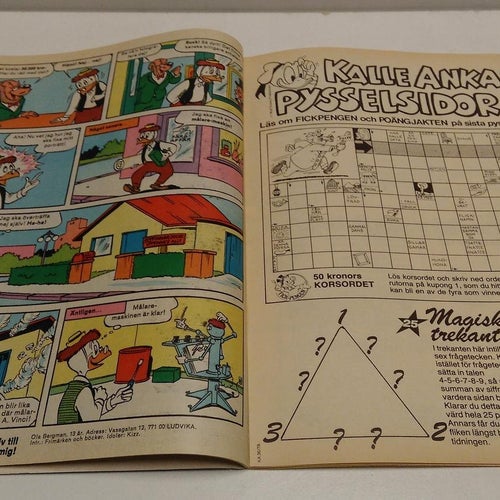 Kalle Anka 1979 nr 36 med olösta Kalle Ankas pysselsidor 27, lösningar på fliken