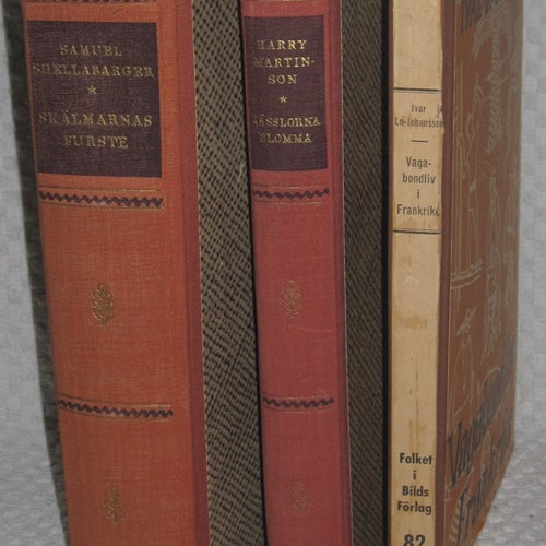 3 böcker, skönlitteratur, Ivar Lo-Johansson, 1950-tal, inredningsdetaljer.
