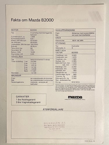MAZDA B2000 1988 DATABLAD MKT FIN!