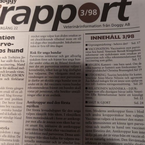 Doggy-Rapport 3/98 Veterinärinformation från Doggy AB