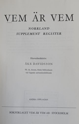 VEM ÄR VEM,BOK, NORLAND SUPPLEMENT REGISTER