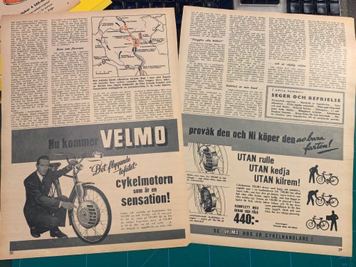 Retro-annons ”Nu kommer Velmo cykelmotorn” från 1953