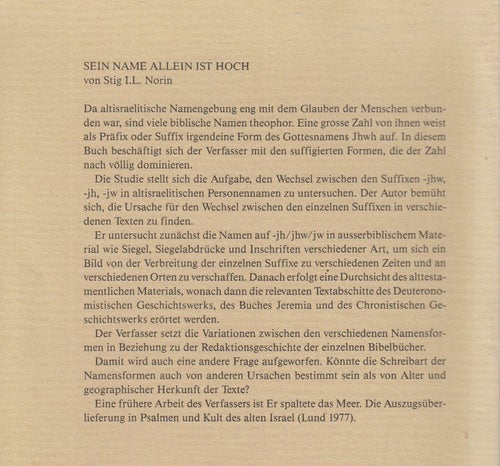 Norin, Stig I.L.: Sein Name allein ist hoch.