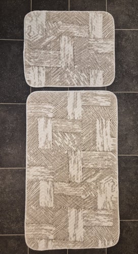 Mönstrad badrumsmatta 2 delar – Beige/Vit (50x80 cm & 40x50 cm) | Maskintvättbar