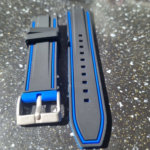 22mm Gummi klockarmband, svart/blå