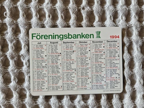 Föreningsbanken. Almanacka från 1994.