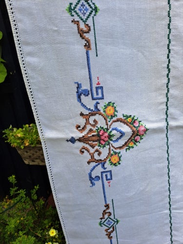 Äldre broderad duk 125 x 125 cm