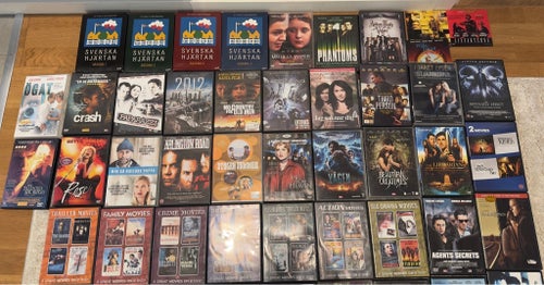 57 DVD-filmer: Svenska Hjärtan, Ögat, Crash, Paparazzi, The Talented Mr. Ripley,