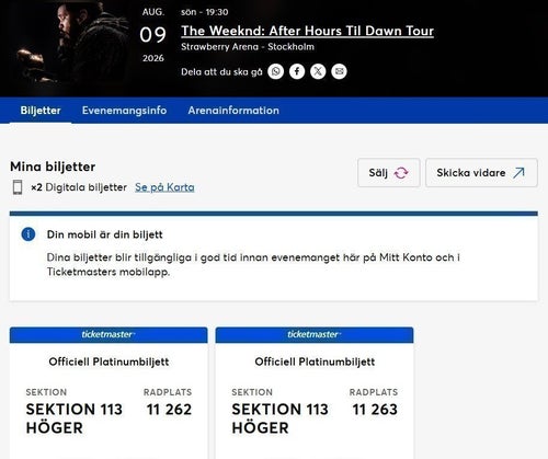 The Weeknd – 2 sittplatsbiljetter (9 aug, Stockholm)