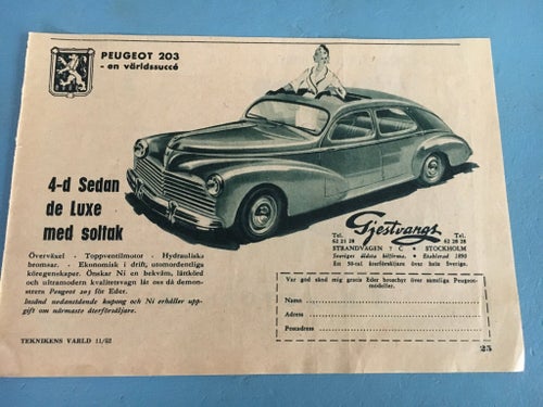 Peugeot 203 Annons 1952