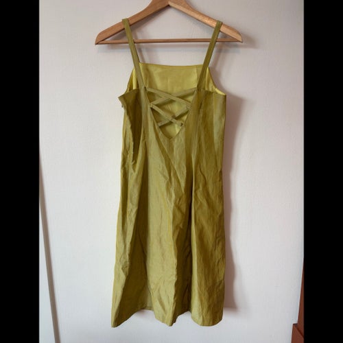 Grön 90-tals klänning i linneblandning y2k retro vintage limegrön skimrande