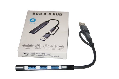 USB 3.0 Hub 4-port med USB-A och USB-C anslutning