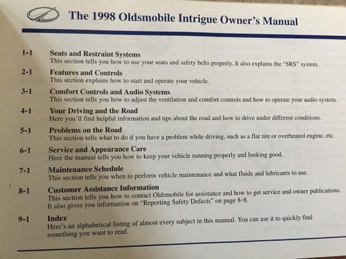 1998 Oldsmobile Owners Manual Intrigue