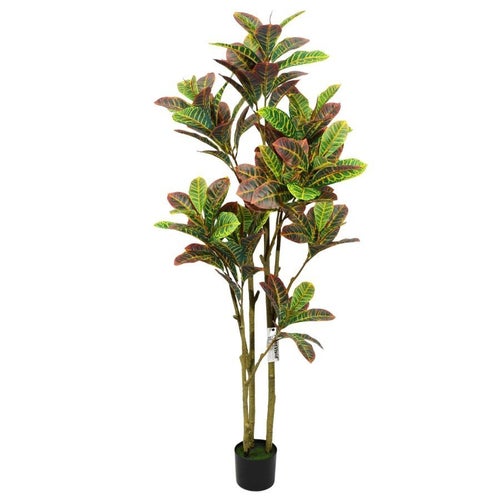 160cm Artificial Ficus pandurata Croton Plant Variegated Potted Faux Tree Decor