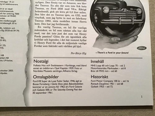 MOTORHISTORISKT MAGASIN NR 5 2003 FORD MOTOR COMPANY 100 ÅR,RENAULT DAUPHINE
