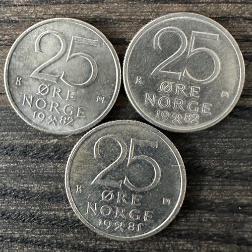 Mynt: Norge 25 Øre 1981-1982 / coin Norway