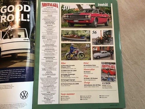 NOSTALGIA NR 12 2020 JÄRNHANDEL KOLBÄCK,SAAB J 35 DRAKEN,CORVETTE,BMW 635,DODGE
