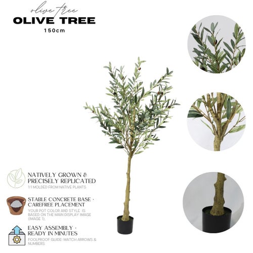150cm Detachable Artificial Green Olive Tree Faux Plastic Potted Plant Decor
