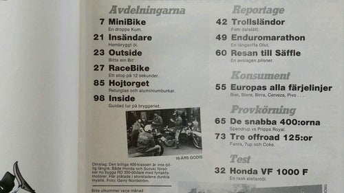 Bike 6 1984: Suzuki TS 125 X, Yamaha DT 125 LC, Honda MTX 125 RW + VF 1000 F