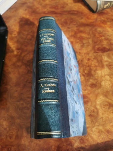 Omslag medbundna vackert halvfranskt band turgenev chekhov min första kärlek rav