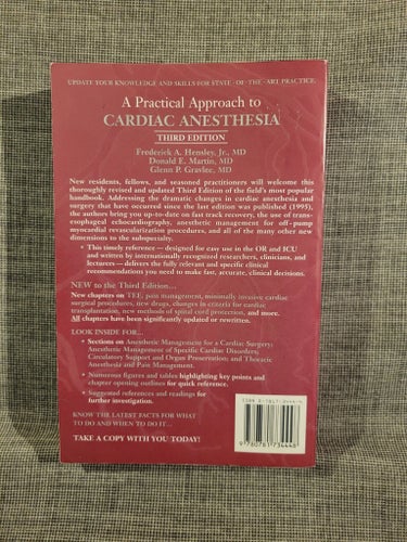 A Practical Approach to Cardiac Anesthesia, Hensley, Martin, Gravlee, 2003