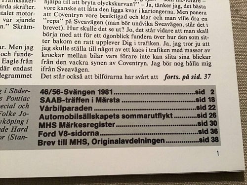 MOTORHISTORISKT MAGASIN NR 8 1981 SAAB TRÄFF I MÄRSTA,FORD V8,46/56 SVÄNGEN